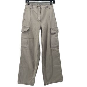 TopShop Cargo Jeans Women 4 P Wide Leg Skater Pockets Gorpcore Grunge‎ Ivory